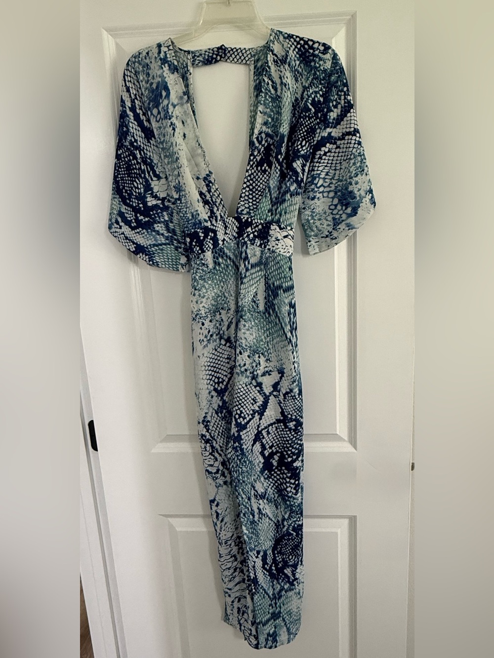 Olivaceous Blue & Teal Snakeskin Dress high slit low cut resort style bohemian